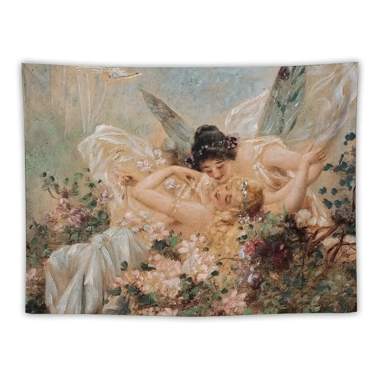 

Two Fairies Embracing in a Landscape with a Swan by Hans Zatzka Tapestry Room Ornaments Wall Decoration On The Wall Tapestry