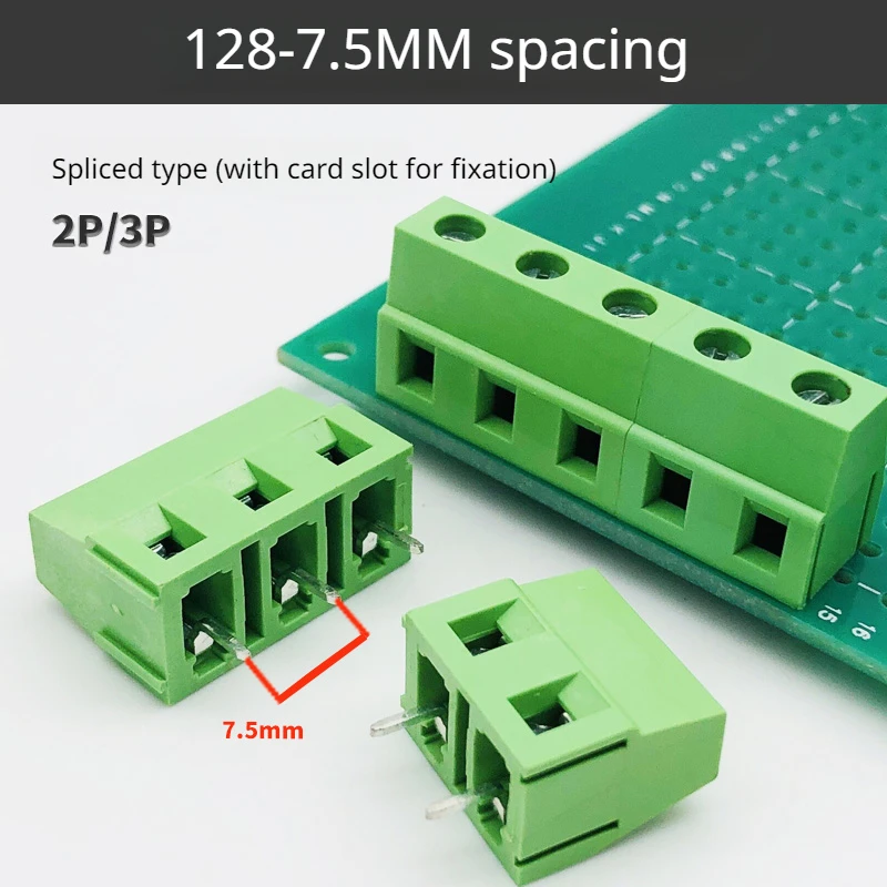 Bloques de terminales de PCB tipo tornillo, se pueden empalmar, verde, KF128/JM128-2.54/3,5/3,81/5,0/5,08/7,5, lote de 5 unidades