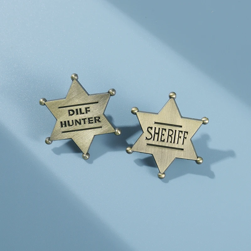 Star Enamel Pin Lapel Jewelry Badge Metal Sheriff Dilf Hunter Backpack Bag Hat Wholesale Custom Cartoon Women Men Accessories