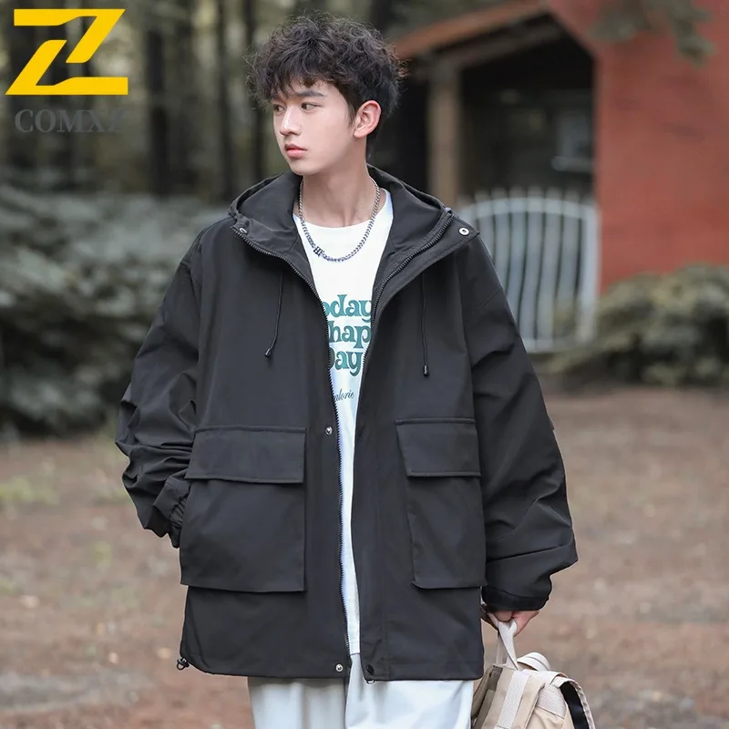 

​2025 Men Loose Streetwear Hooded Windbreaker Autumn American Style High Street Functional Outdoor Jacket Windproof Casual Coat​
