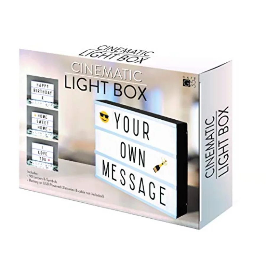 

A4 Cinematic Light Box Sign 105 Letters and Colour Emojis USB or Battery Operated USB Cable Included Vintage Cinema LED Sign