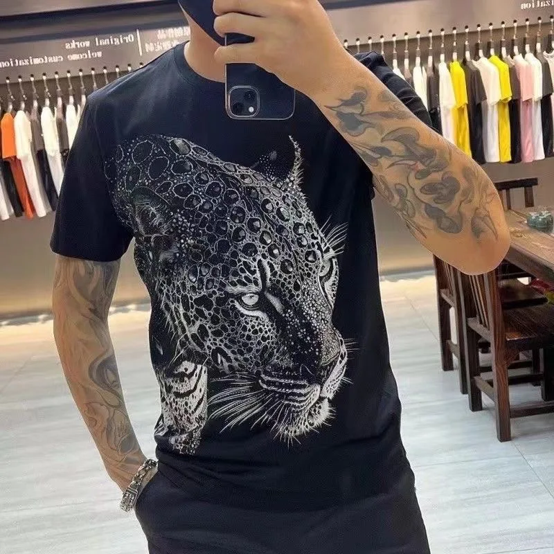 European 2024 Summer New Personalized Print Slim Fit Short Sleeve Round Neck Fashion T-Shirt Half Sleeve Top