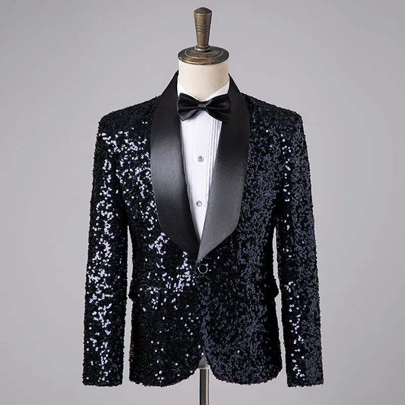 

Men's Formal Sequins Suit Jacket Shawl Lapel Slim Fit Wedding Banquet Tuxedo Host Singer Nightclub Bar Stage Performance Blazer