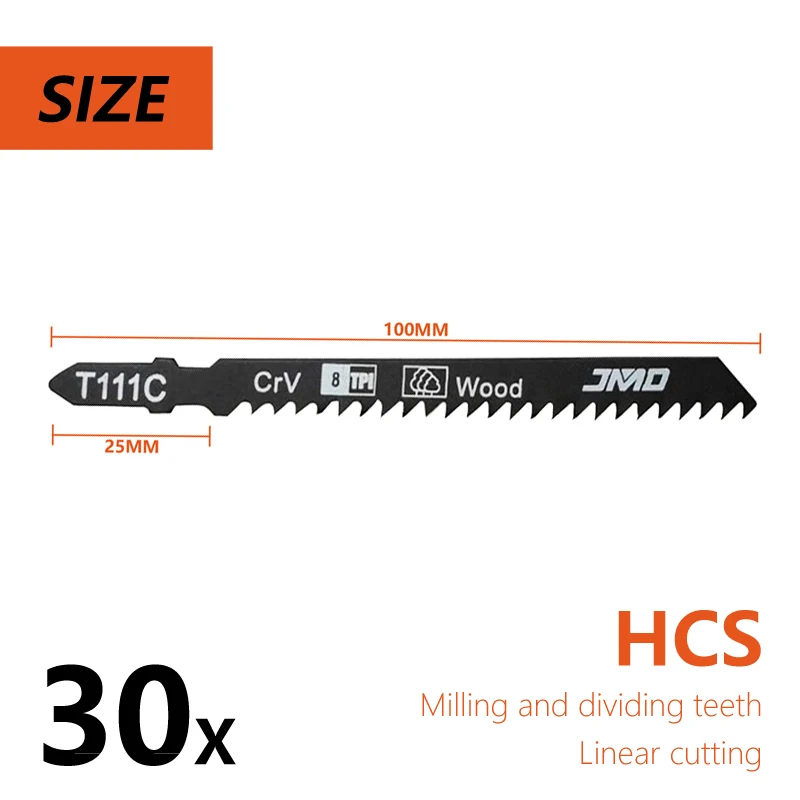 30 قطعة T111C 100 مللي متر 8T HCS مجموعة شفرات المنشار ، عرقوب T عالمية لقطع الخشب ، قطع سريع ، فولاذ عالي الكربون