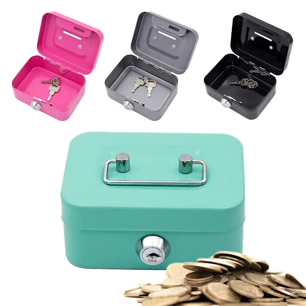 Mini Cash Box Money Safe Box Metal Key Money Bank Small Security Lock Box Portable Sturdy Lockable Coin Boxes For Kids Adults