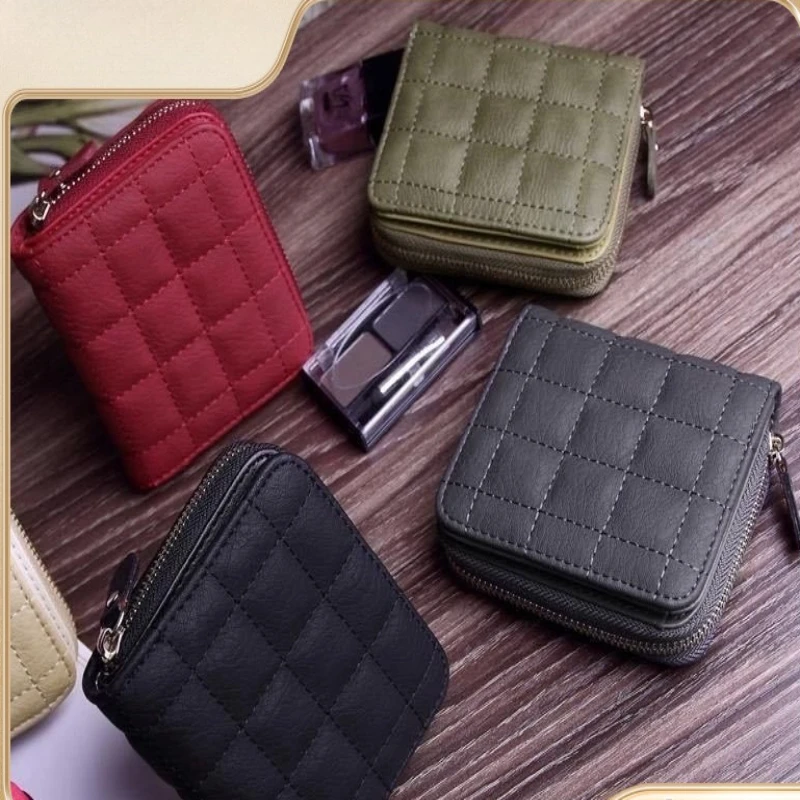 Women Fashion Zipper Small Wallet Coin Short  Purse PU Leather Plaid Purses Ladies Cute Mini Students Pocket Small Card Pack New