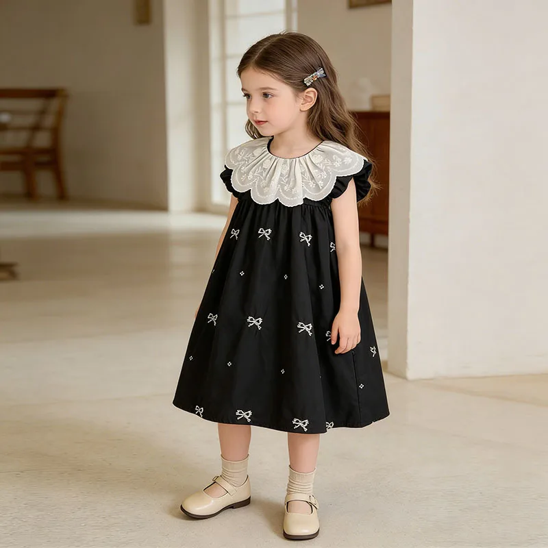 

Girls Dress Summer New Girls Bow Embroidered Sleeveless Fashionable Baby Girl Dress Princess Dress