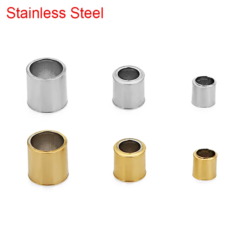 100pcs Stainless Steel Crimp End Tube Beads 1.5mm 2mm 2.5mm Loose Big Hole Stopper Spacer Beads For Diy Necklace Jewelry Making