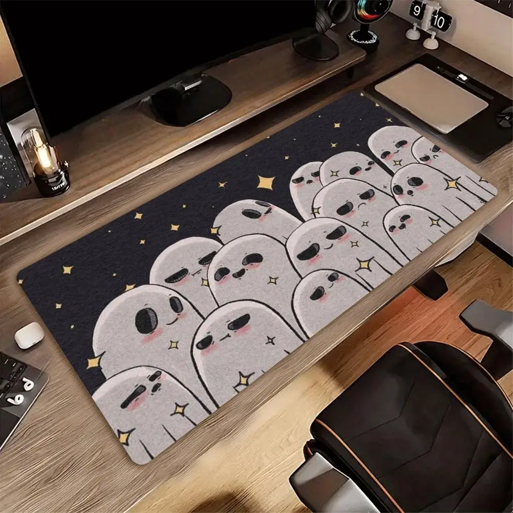 XXL Vintage Cute Ghost Mouse Pad Starry Dark Background Cartoon Art Deskmat Non-Slip Rubber Keyboard Mat Gaming Table Mousepad