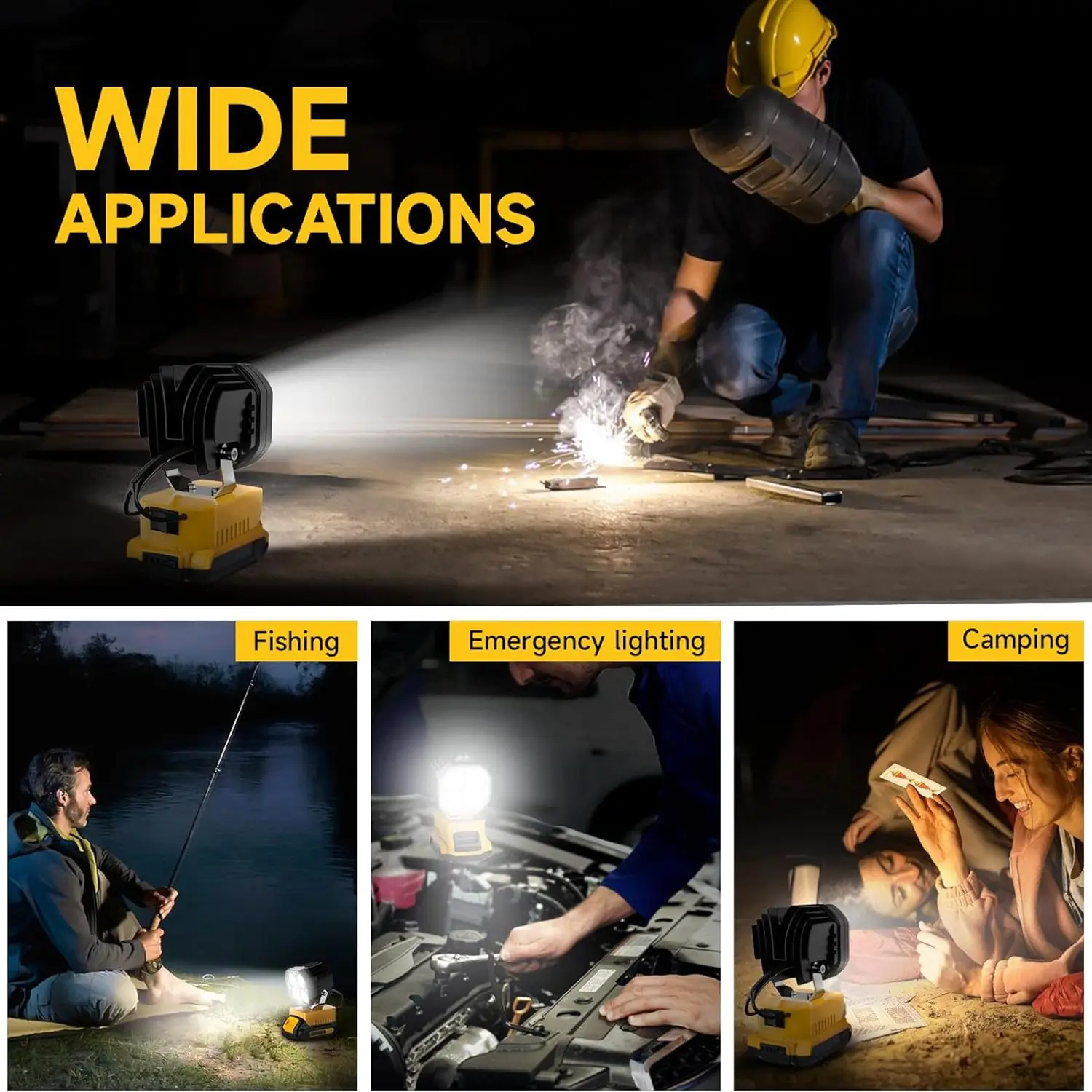 Work Light For Dewalt 20V Battery,40W 6000LM Flashlight,Flood Light,20V Battery Cordless Work Light 120°Adjustable