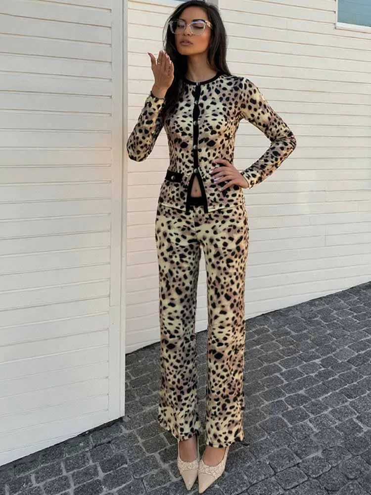 Mcdv moda retalhos 2 peça conjunto feminino manga longa único breasted cardigan topos calças queimadas casuais roupas diárias outono 2025