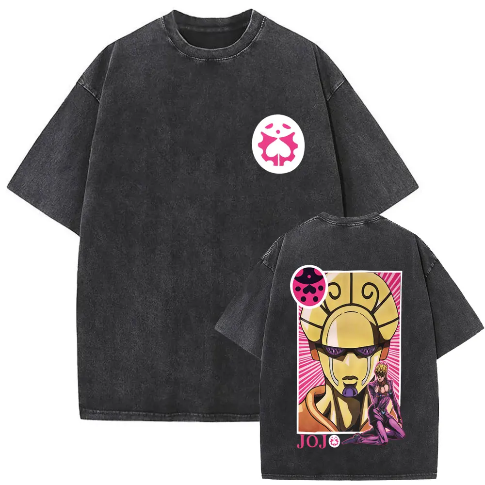 

Washed Vintage Anime JoJo's Bizarre Adventure Giorno Giovanna Graphic Print T-shirt Men Women Casual Cotton Oversized T Shirts