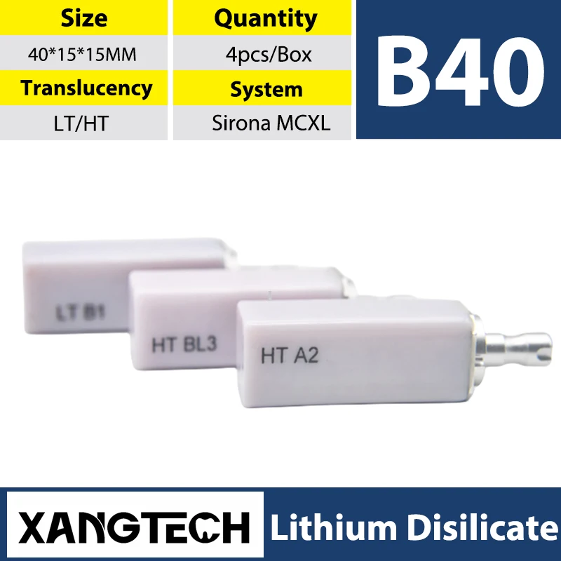 

XANGTECH B40 HT LT Lithium Disilicate Cad Cam 40-15-15mm Dental Emax Glass Ceramic Blocks