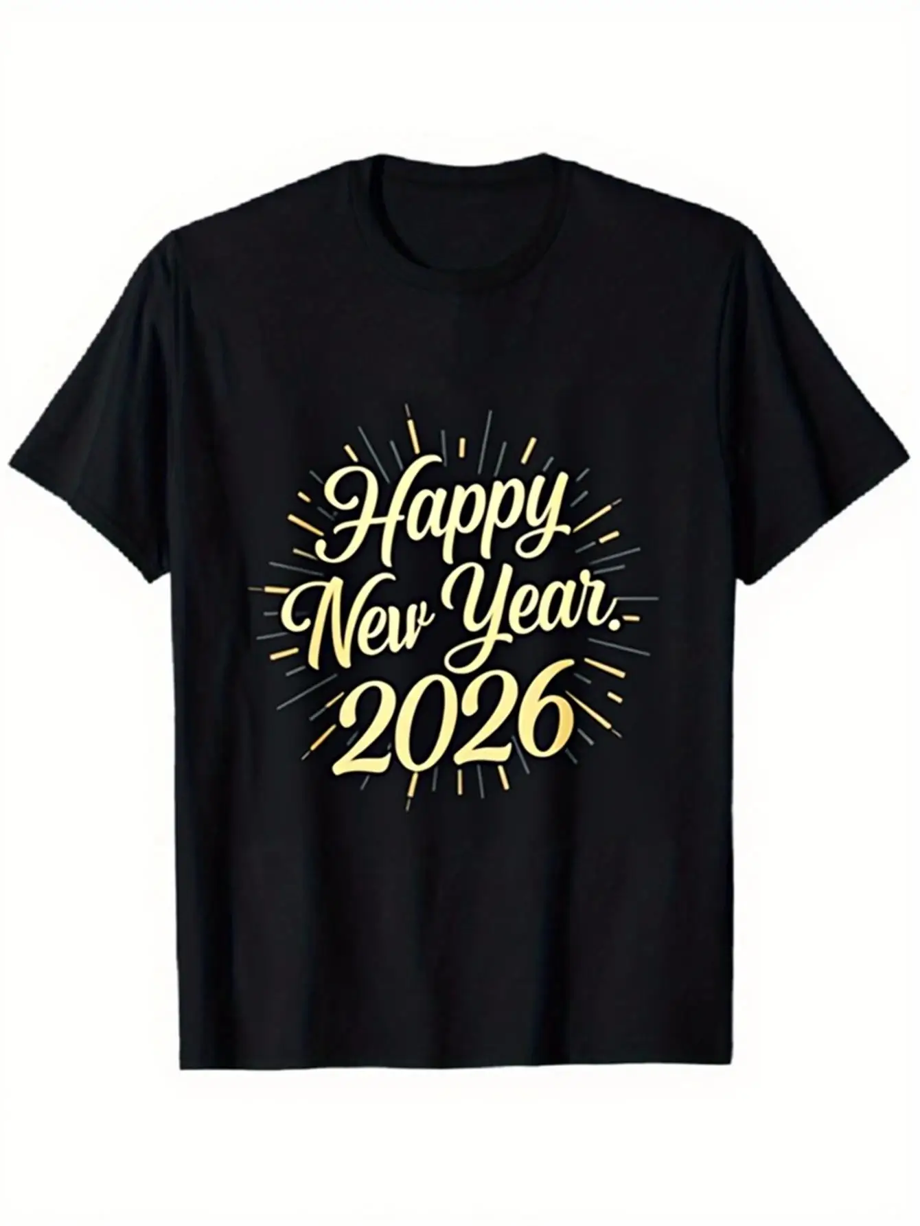 เสื้อยืดปาร์ตี้ยูนิเซ็กซ์ 2026 - คอกลมแขนสั้นสีดำ ระบายอากาศได้ดี เสื้อยืดฉลองฤดูใบไม้ผลิ/ฤดูร้อน