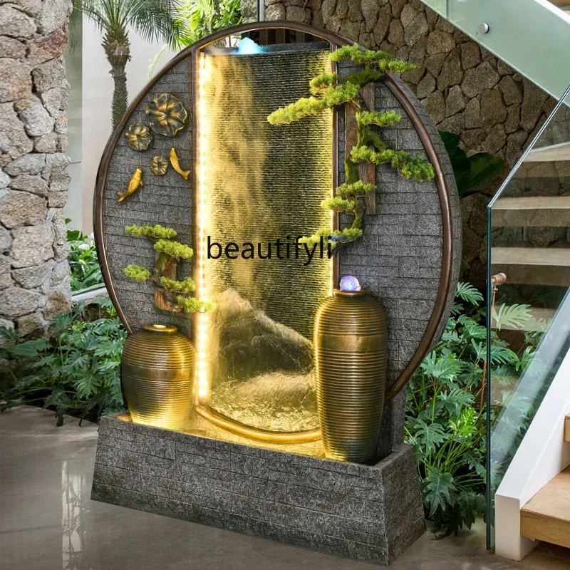 Double-sided flowing water rockery ornament courtyard living room office feng shui wheel lucky landscape