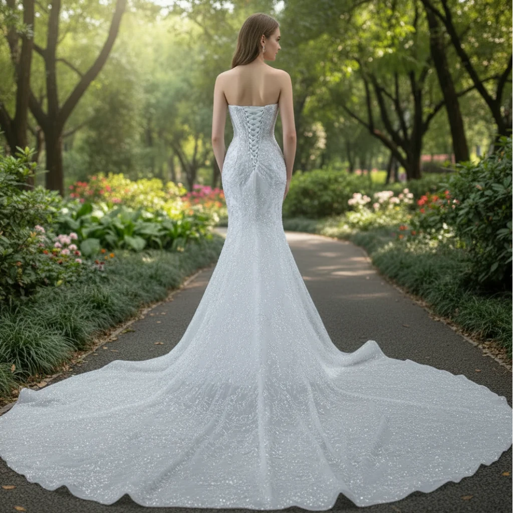 Rosymae Women's Sparkling Fit And Flare Wedding Dress with Sheer Bodice High-End Gown فساتين سهرة