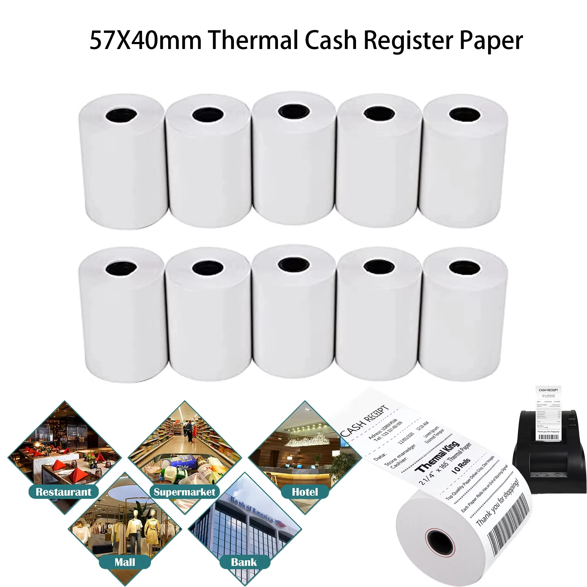 Bulk 57x40mm Thermal Cash Register Rolls - High-Quality POS Printer Paper for Supermarkets