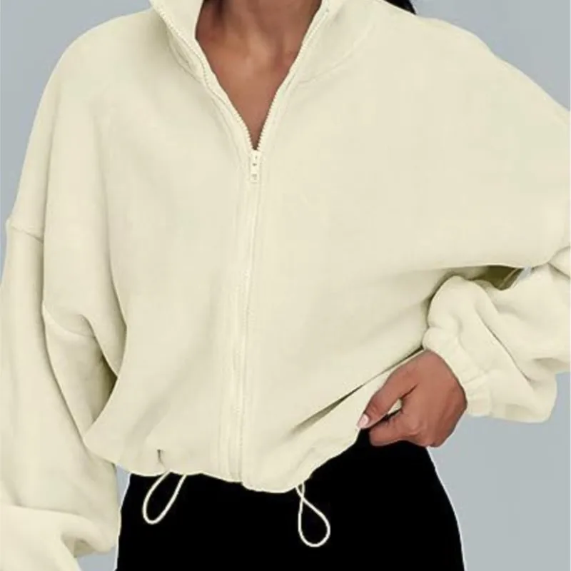 

Lamb Fleece Zipper Sports Coat Women's Autumn Winter New Collection Stand Up Collar Clothes Casual Shake Fleece Long Sleeve Top