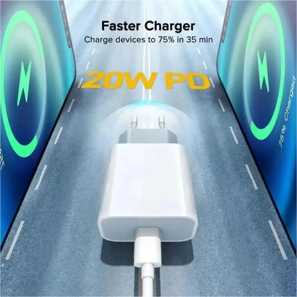 20W PD Fast Charging Charger EU Fro iPhone 15 Pro Max USB-C 15 Plus iPad Tablet Type-C Dual C Charging Data Cable image 2