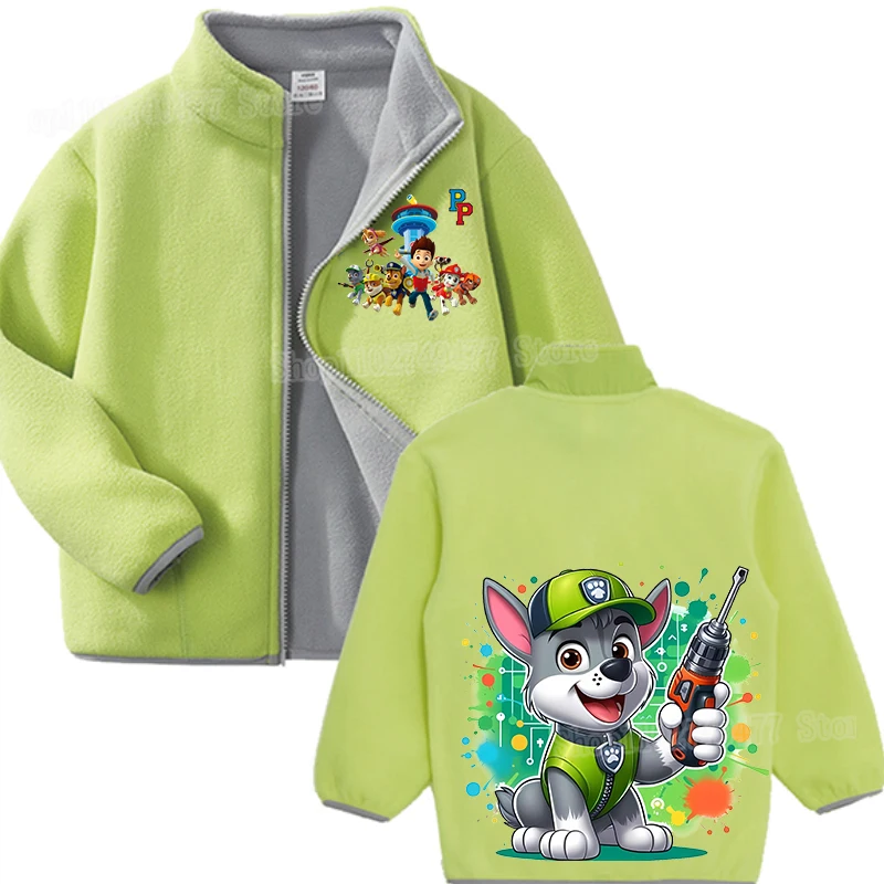 Cute PAW patorl kids jacket with cartoon Skye Marshall stand up collar zipper coat spring autumn fleece warm outdoor clothing