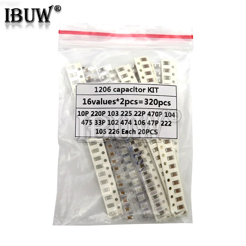 16values*20PCS=320PCS 1206 SMD Capacitor assorted kit 10pF-475M component diy samples kit new and original