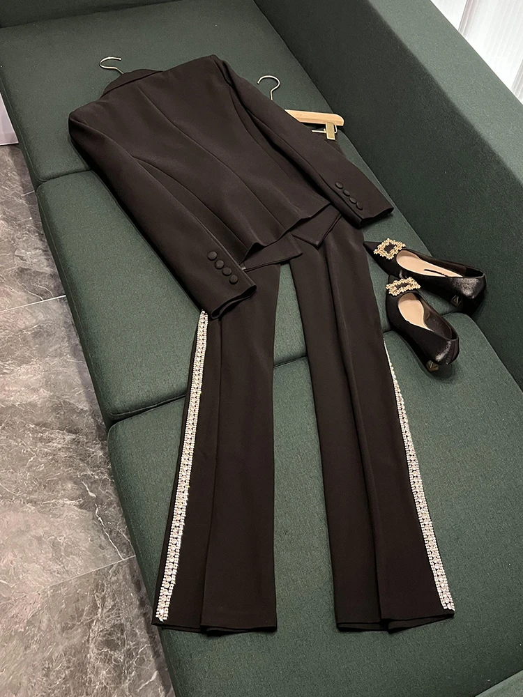 New Faion Star Diamond Embedded Double Row Button Slim Fit Suit Jaet And Pants Set Ele Women's Spring Collection