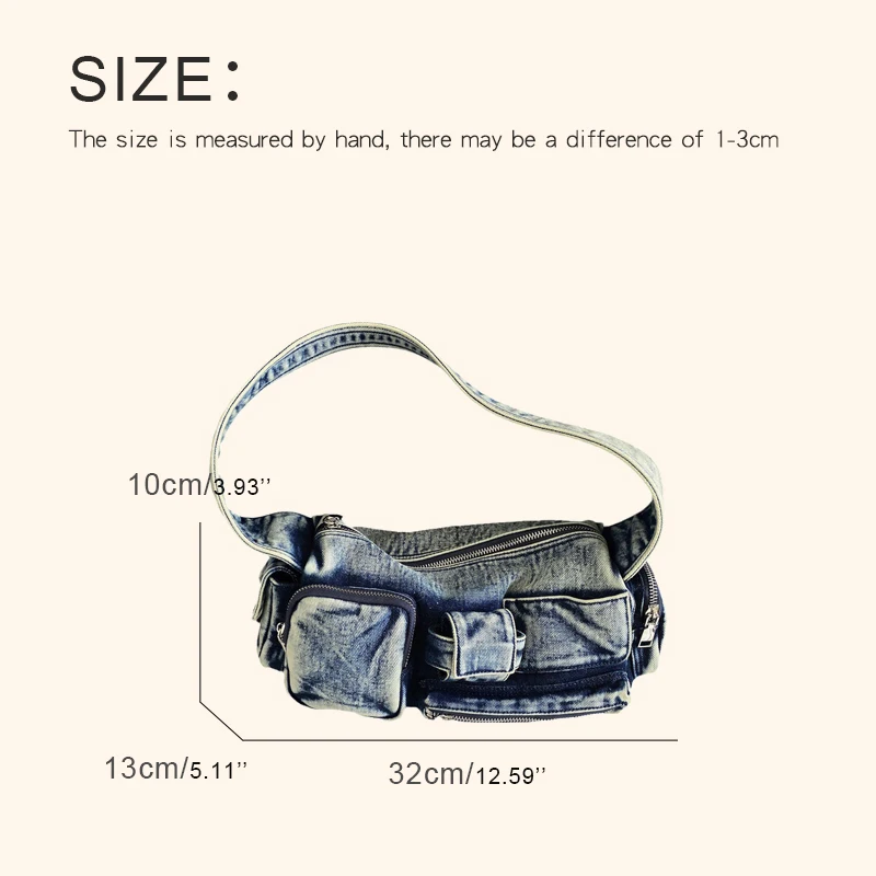 Moto & Biker Pillow Cloth Bags For Women Luxury Designer Handbags Purses 2023 New In Denim Washing Y2K Multiple Pockets Shoulder