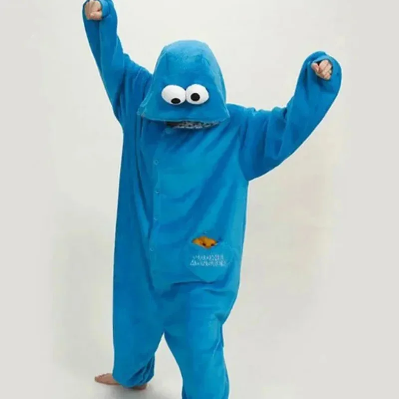 Premium Outfit Adults Flannel Kigurumi COOKIE MONSTER & ELMO Cosplay Costume Women or Men Onesies Pajamas