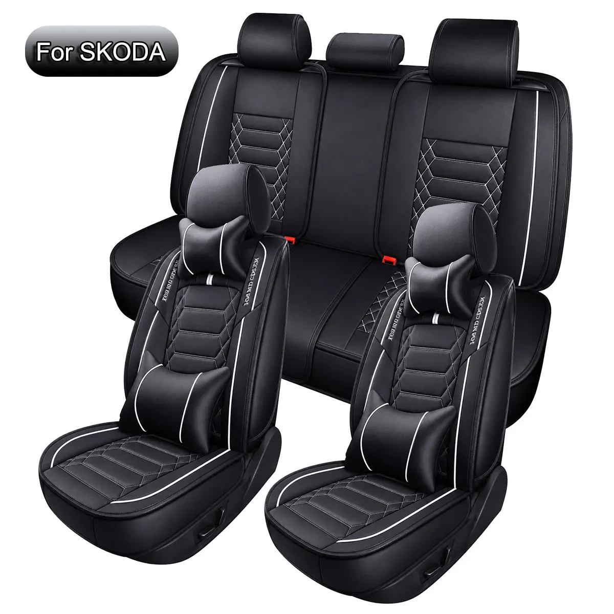 Autositzbezüge Komplettset für 5 Sitze, Passend für SKODA Octavia, Kodiaq, Fabia, Karoq, Superb, Kamiq, Enyaq iV, Rapid, PU-Leder Sitzbezüge für Autos, Autositzschutz, Airbag-kompatibel, Wasserdicht