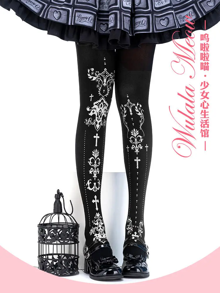 2024 Japanese version of Cute Lolita style hot stamping printed stockings kawaii Girls' jumpsuit socks for Womens