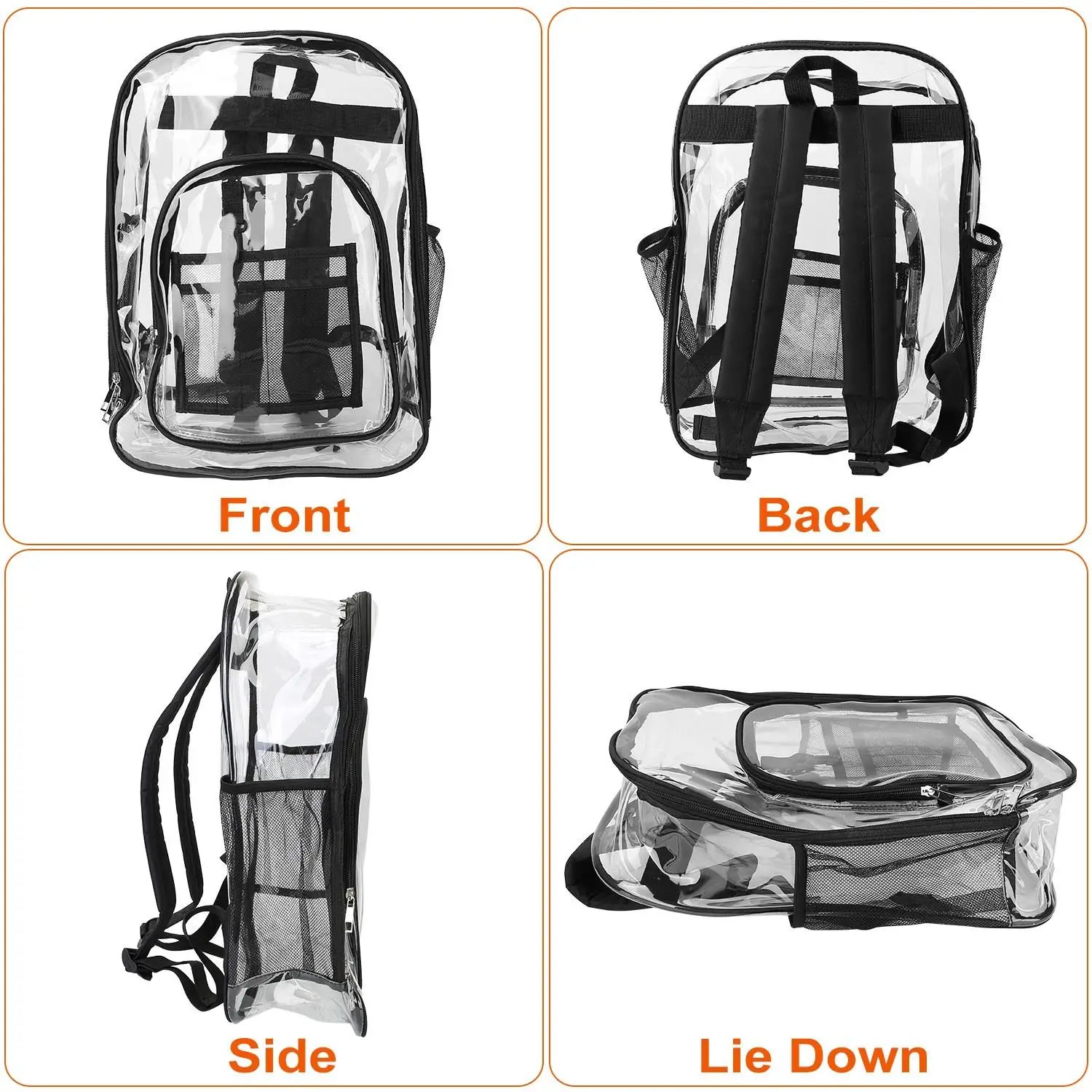 Heavy Duty Large Clear Backpack for school | Waterproof PVC Book Bag with Reinforced Straps | 5.3Gal Transparent Rucksack