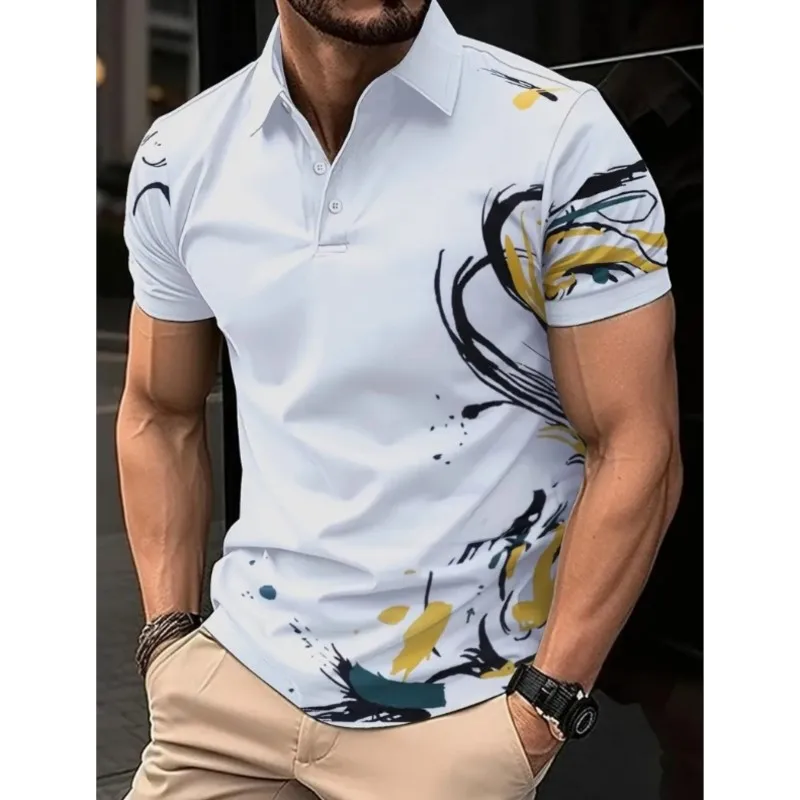 New Men's Trendy Shirt Outdoor Casual Style Flip Collar Printed Pattern Men's Loose and Comfortable Commuting Style Shirt Summer