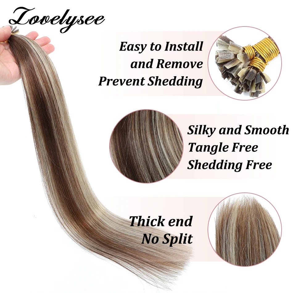 V Tip Hair Extensions Human Hair Brazilian Straight Keratin Human Hair Extensions Natural Fusion Real Remy Hair 0.8g/Strand