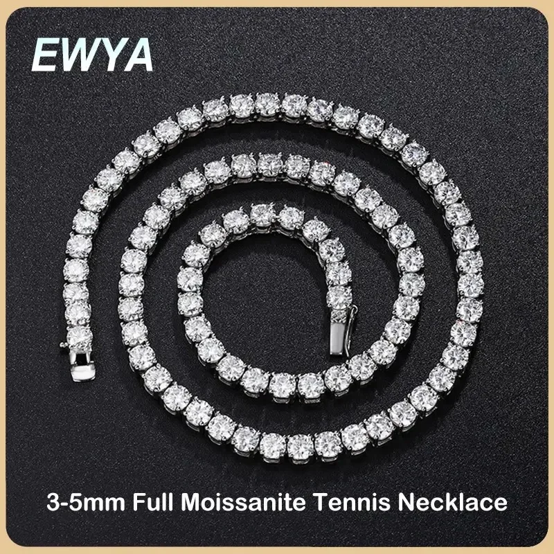 EWYA Real 2.5/3/4/5mm Full Moissanite Tennis Necklace for Women 925 Sterling Silver Diamond Neck Chains Necklaces Fine Jewelry