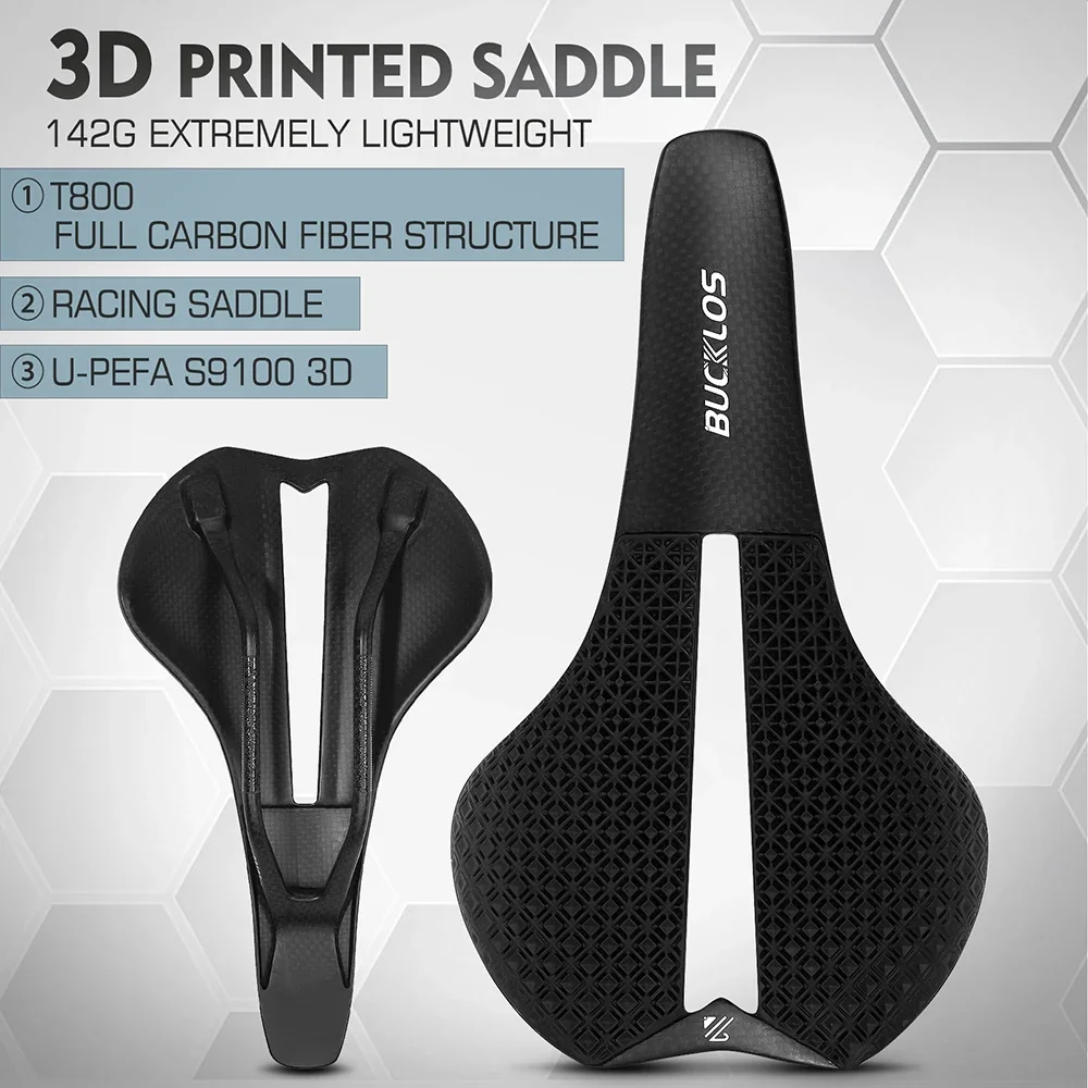 BUCKLOS MTB 3D Printed Saddle Carbon Fiber Road Bike Seat Cushion 3D Printed Ultralight Hollow Bicycle Saddle Chair Cycling Part