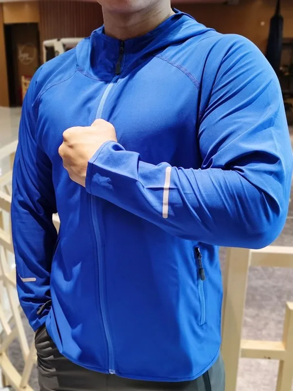 Men's Sport Jacket Hoodie Spring Summer Four-Sided Elastic Running Fitness Cycling Quick Dry Windproof Training Clothes