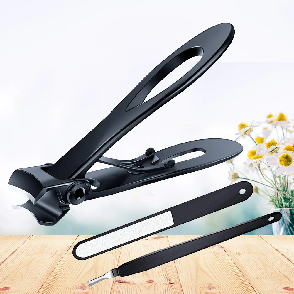 

3Pcs Strong Nail Shaping Kit Wide Jaw Opening Clippers File Fork Grooming Travel Gift Black Nail Clippers Manicure Set