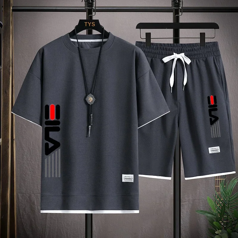 

Summer 2025 New casual men's short-sleeved T-shirt home set, outdoor fashionable basketball training top and shorts 2-piece set