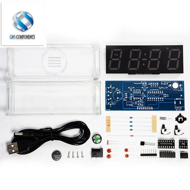 diy clock kit digital tube temperature alarm week display 51 MCU DS1302 diy electronic kit soldering subjest assembly