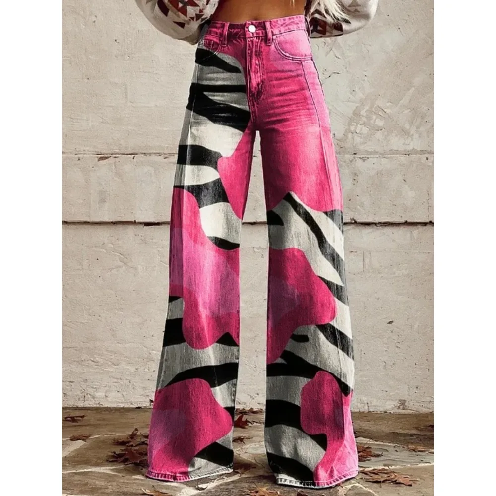 Damen Y2K Retro Print High Waist Wide Leg Pants Hip Hop Punk Streetwear Ästhetische Lässige Weite Hosen mit Taschen XXS-3XL – Detail 3