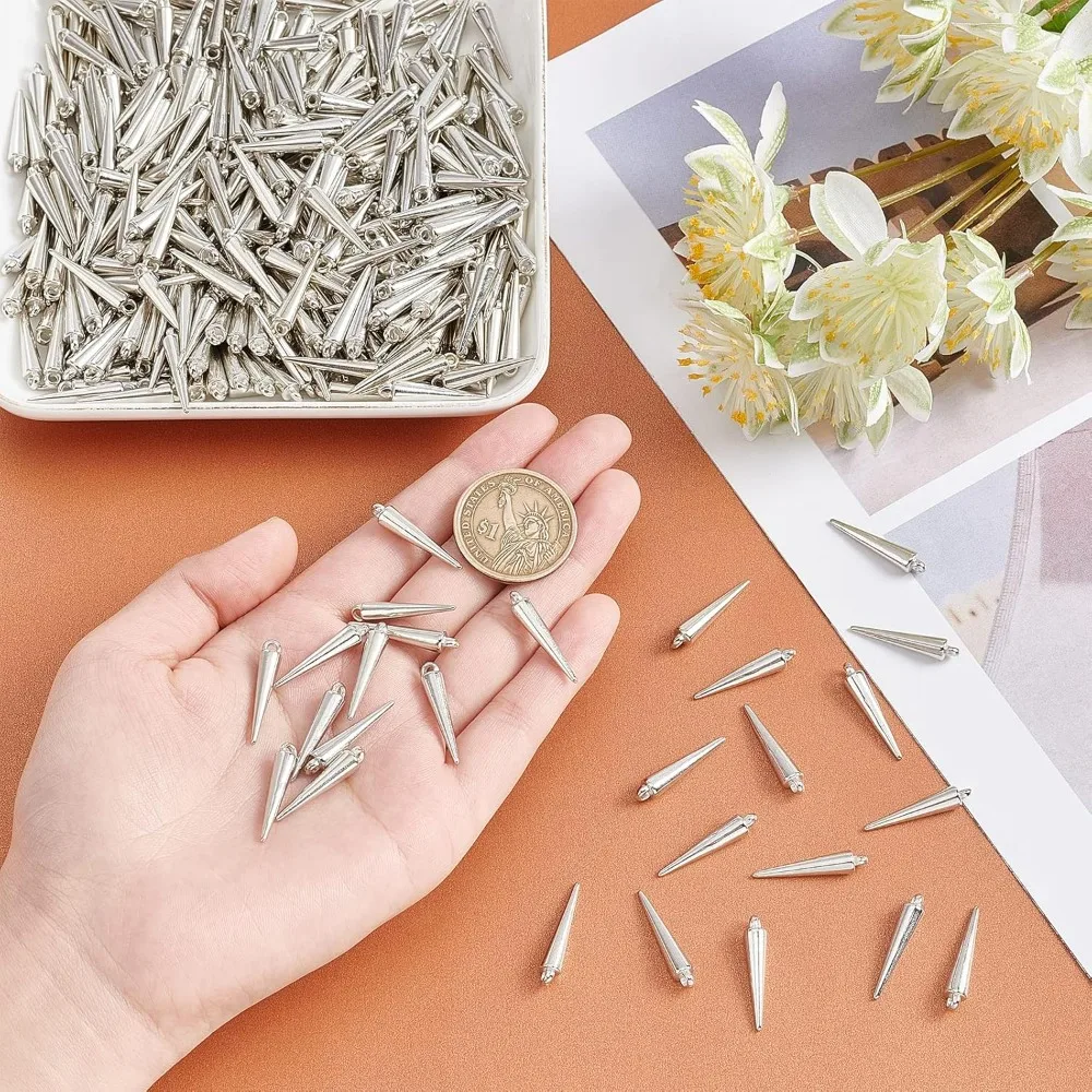 400Pcs Cone Charms CCB Plastic Spike Pendants 23mm Long Spike Beads Pendants Circular Cone Charms Spike Charms with 1.5mm Loop