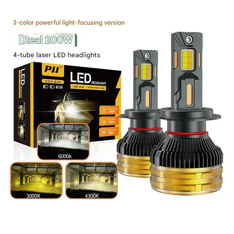 

2025 New 200W Quad Copper Tube LED Car Headlights H4 H7 3 Color Temp Super Bright Bi-Color Upgrade Led Lights Car Accessories
