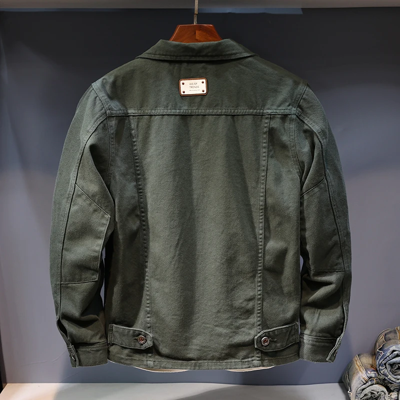 2024S pring and autumn denim coat men's plus size loose lapels fashion street Japanese style workwear solid color casual top