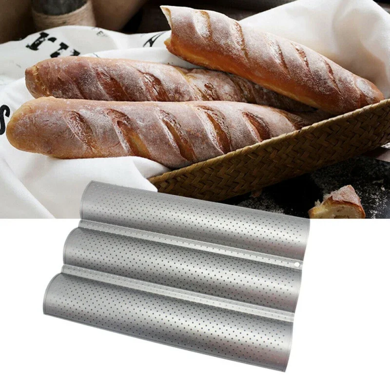 French Bread Baking Mold Bread Baking Tray Practical Cake Baguette Mold Pans Non-stick Plate 3 Groove Waves Bread Baking Tools