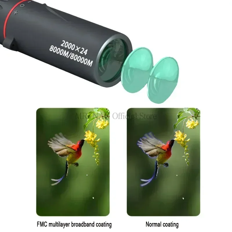 2000x24 HD Monocular Telescope Portable Zooming Focus Green Film Binocular Optical Hunting Tourism Scope For Outdoor