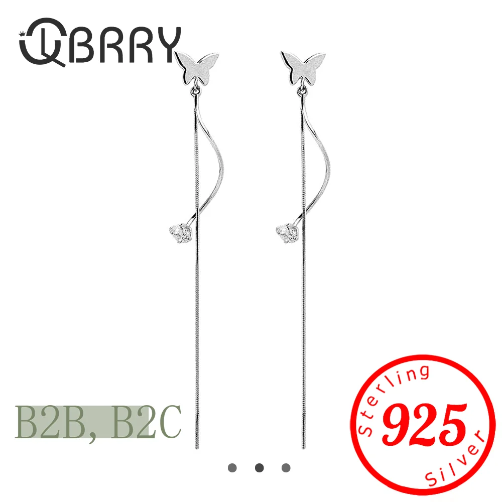 

Smooth Butterfly Snake Bone Chain Long Tassel Ear Line Earrings 925 Sterling Silver Insect Jewelery For Woman Lady Girl