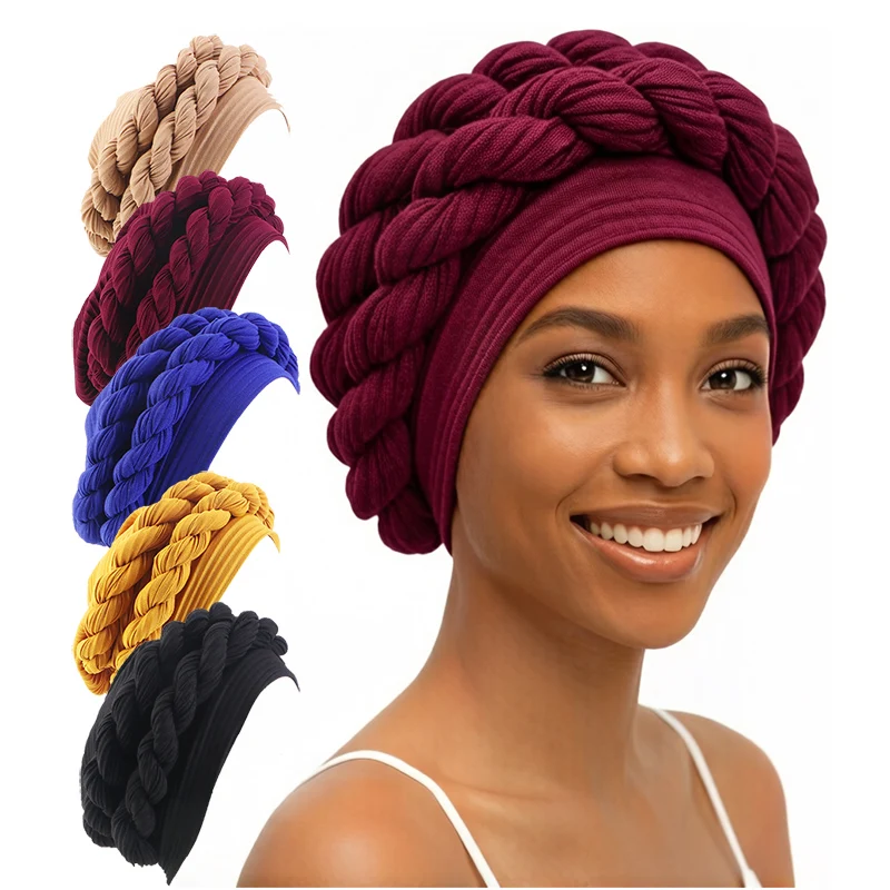 Women Turban Hijab Hats Double layer Fried Dough Twists African Head Wraps Breathable Turban Cap Chemo Cap Muslim Hats