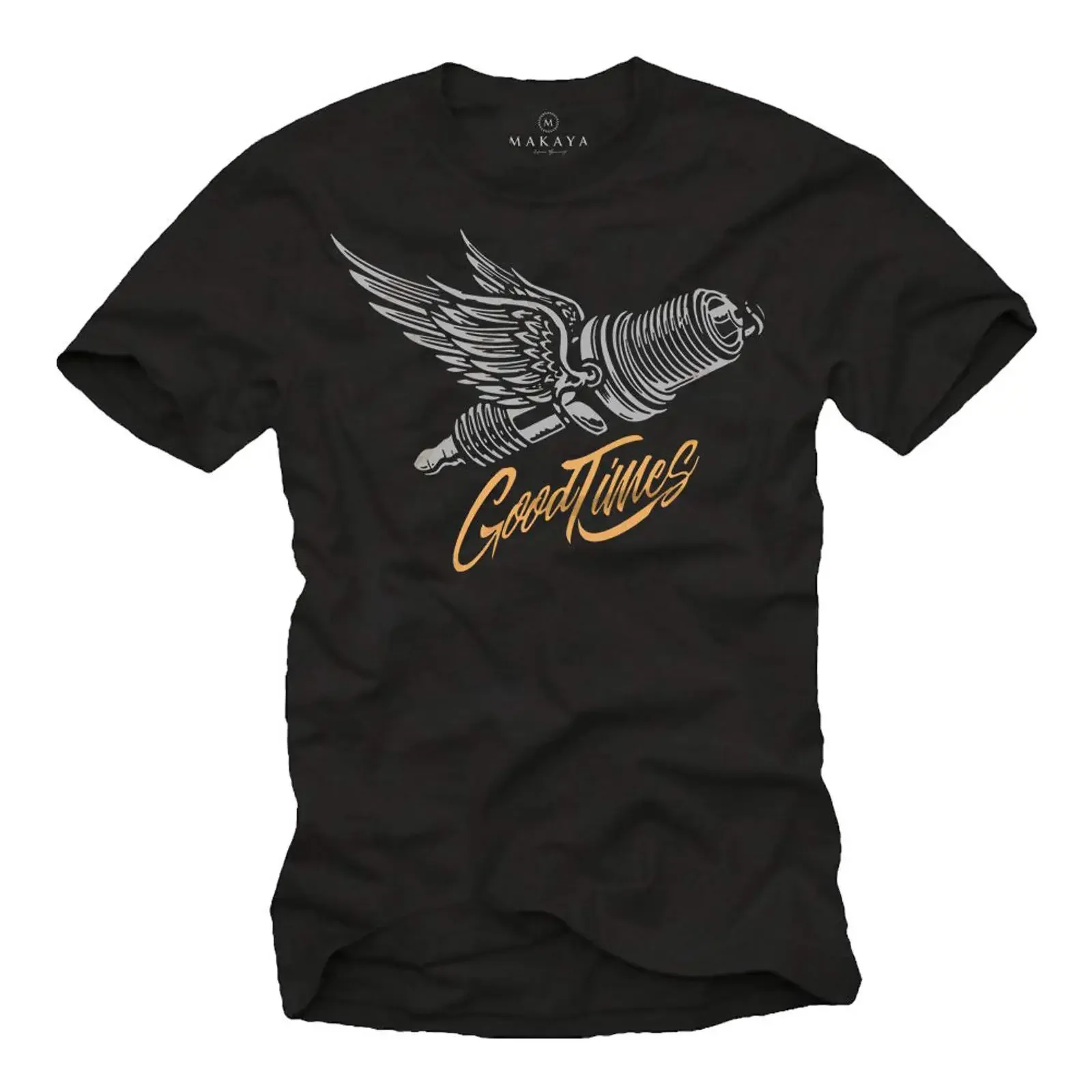 Camiseta MAKAYA Mechanic para hombre, Spark Plug Good Times, estilo vintage, lavada, estilo streetwear, suave y cómoda, con gráfico, para uso diario.