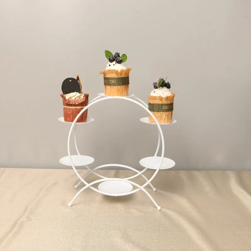 Biały, kute żelazny stolik na desery, ozdobny stojak na ciasta, taca ekspozycyjna, stół weselny, stojak na przekąski na popołudniową herbatę, stojak na zimne jedzenie, przerwa na herbatę