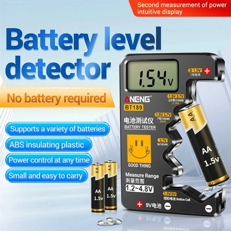 BT189 Digital Battery Tester LCD Display For AA AAA 9V 1.5V Universal Button Battery Capacity Detector Capacitance Tools